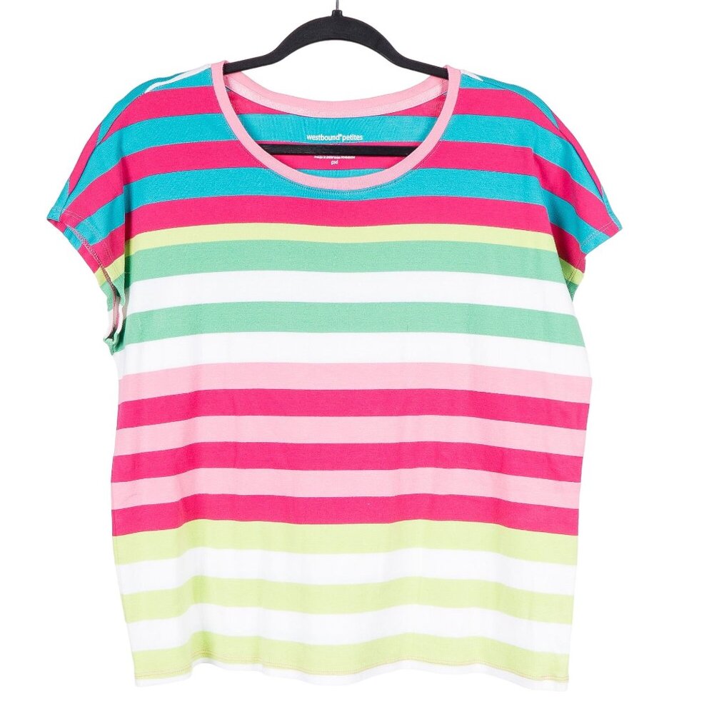 Westbound Striped TShirt PXL XL Petite Pink Green Blue Short Sleeve Basic Staple